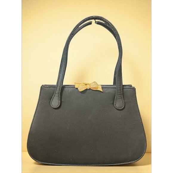 Dofan Vintage Handbag Black Fabric Gold Pave Clasp Purse 60s France Formal Bag - Picture 8 of 8